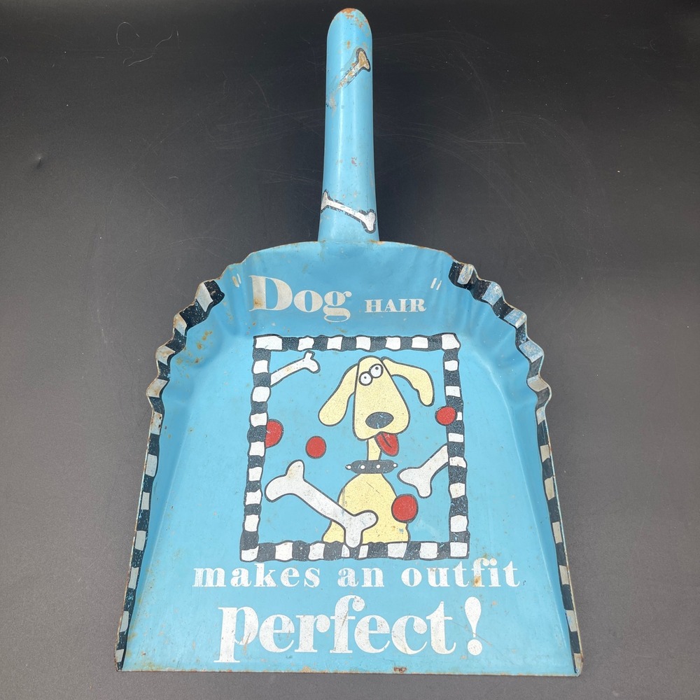 Vintage Metal Dog Hair Makes An Outfit Perfect Scalloped Dustpan Blue Rustic Pet
